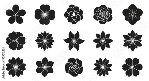 Floral Vector Set: Elegant Black and White Flower Silhouettes