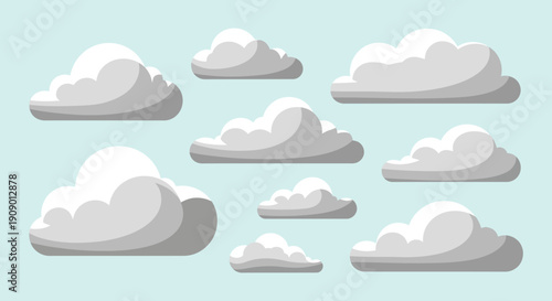 Fluffy Cloudscape: Vector Clouds on Light Blue Background