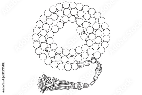 Islamic Tasbih Prayer Beads Vector Illustration – Misbaha Line Art Outline