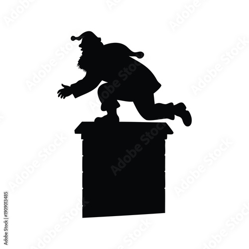 santa climbing down chimney silhouette vector illustration, Silhouette of a person jumping over a box in a dynamic pose, vector illustration