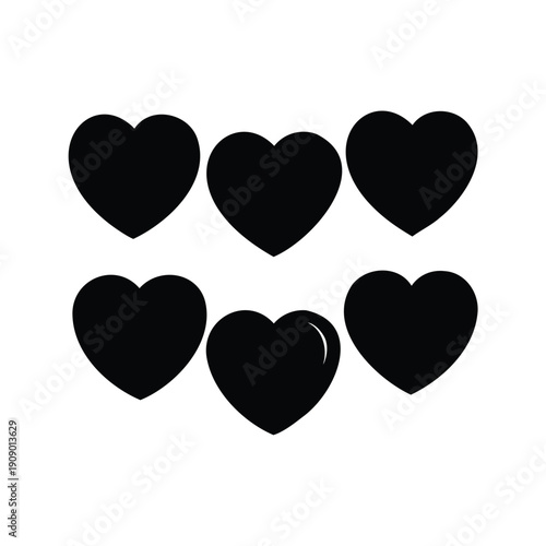 set of love silhouette vector illustration, A group of hearts in a row with one heart having a bite taken out of it, silhouette vector illustration