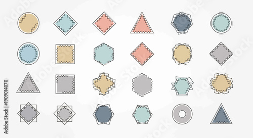 Geometric Shapes Set with Stitched Edges