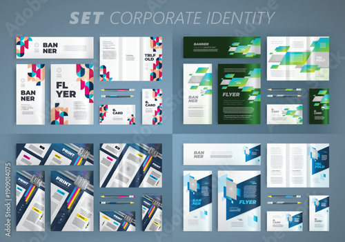 Set Corporate Identity template cover flyer, tri-fold, banner, roll up banner, business card