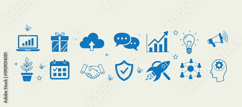 Business Doodle Hand Drawn Sketch Icons Set, Office Work Meeting Vector Clipart, Strategy Planning Illustration Collection, Communication Teamwork Outline Pack, Finance Growth Chart Design Elements, C