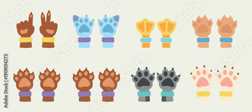 Animal Paw Print Claw Collection Set, Cat Dog Bear Footprint Clipart Design, Colorful Pet Paw Illustration Bundle, Wildlife Animal Track Graphic Art, Paw Stamp Pattern Element Pack, Cute Animal Foot S