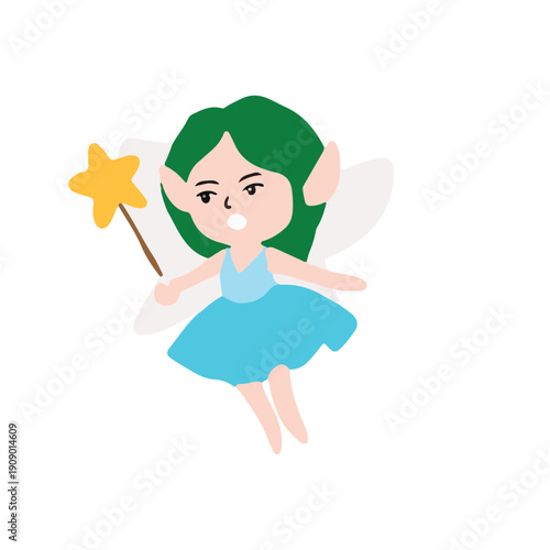 Cute cartoon angel fairy girl in a pink dress holding a heart with wings and flowers smiling with love like a little princess valentine illustration