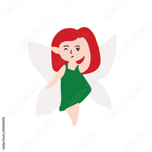 Cute cartoon angel fairy girl in a pink dress holding a heart with wings and flowers smiling with love like a little princess valentine illustration