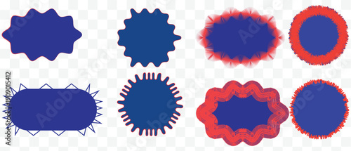 Set of rad and blue Zigzag shape set.Red zigzag lines on black background create abstract graphic design. Rectangle shape frame with zigzag edge.