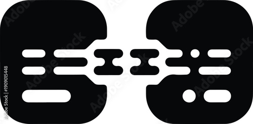 Two Black Dumbbell Icons Connected By Abstract Shape On White fitness exercise