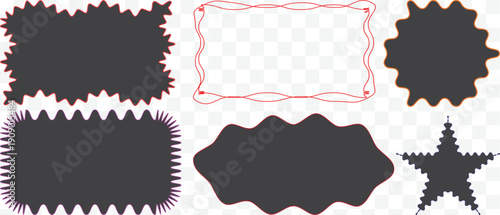 Doodle frame set, vector hand drawn stamp border, vintage abstract wavy post stamp simple design. Blue decorative rectangle label, empty banner shape collection. Coastal retro postmark doodle big set