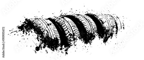 Vector set of tire tread marks black tire tracks and tire prints with grunge texture