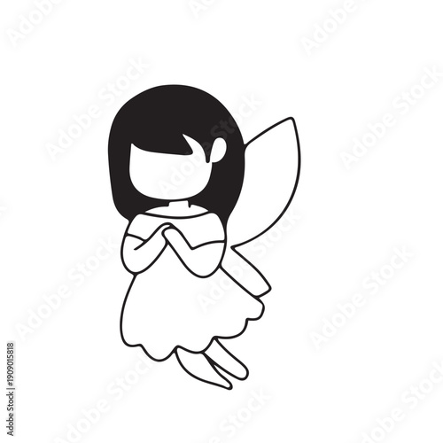 Cute smiling cartoon baby angel with wings holding a heart, wearing a lovely dress and spreading love like a little cupid fairy illustrationCute smiling cartoon baby angel with wings holding a heart, 