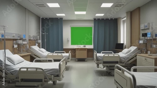 interior of a hospital with green screen on the wall