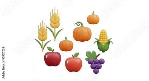 Variety of Vibrant Fall Fruits and Vegetables for Healthy Diet Illustration