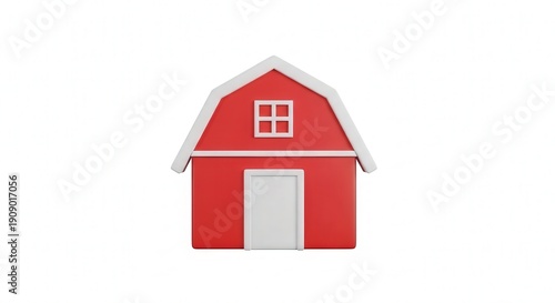 Simplistic Red and White Model House with Gable Roof for Real Estate and Architecture Concepts