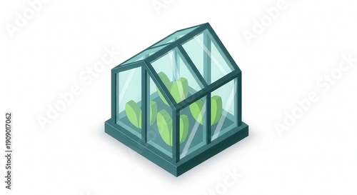 Small Glass Greenhouse with Mature Plant Inside for Gardening and Conserving Nature