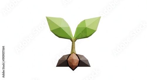Small Green Plant Growing from Soil with Fresh Leaves and Root System