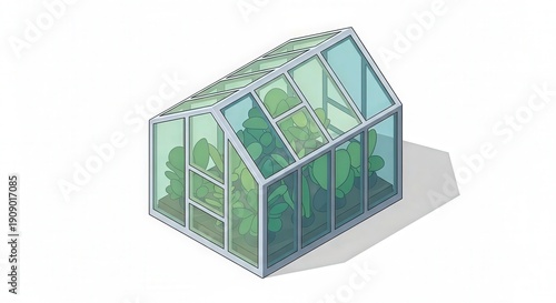 Small Modern Glass Greenhouse with Lush Indoor Plants for Indoor Gardening
