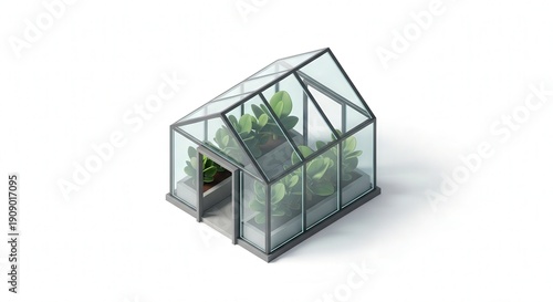 Small Modern Glass Greenhouse with Vibrant Plant Growth for Home Gardening