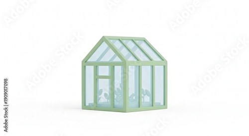 Small modern greenhouse with glass panels for plant growth and gardening