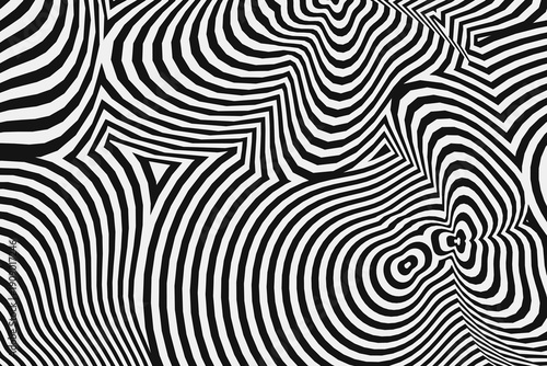 Optical illusion black and white striped pattern, Op Art style background, geometric design for website or presentation, overlay effect Isolated on transparent background, png