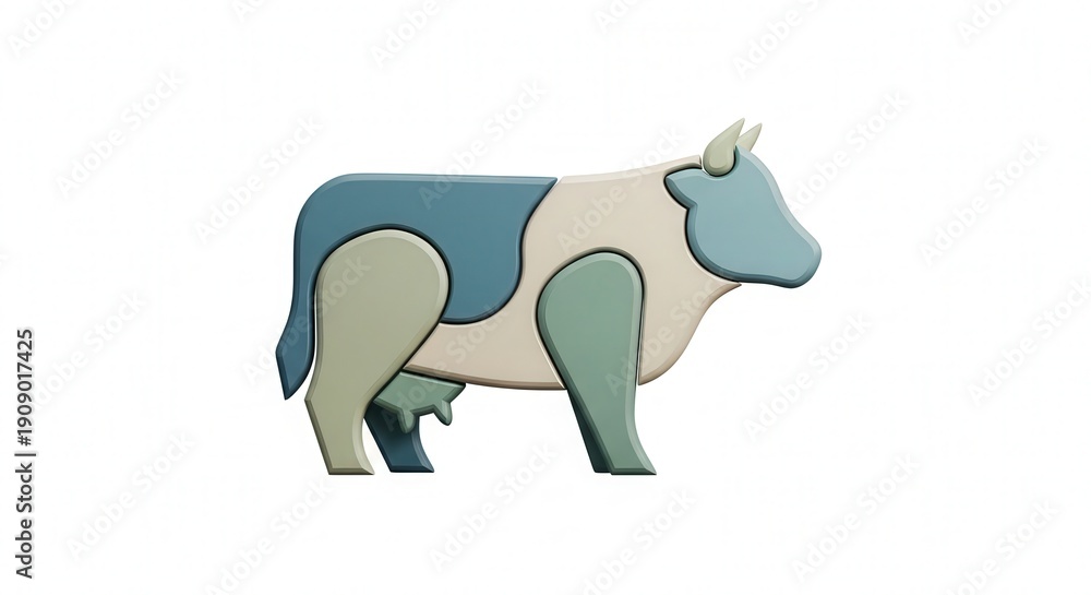 Obraz premium Stylized Cartoon Cow Illustration with Soft Pastel Colors for Kids