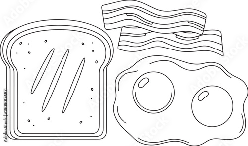 Collection of delicious fast food icons in a clean, minimalist line art style: pizza, burger, hot dog, taco, fries, ice cream, donut, coffee, and more.