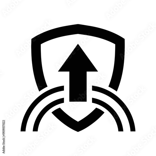 Shield protecting with upward arrow and curved lines
