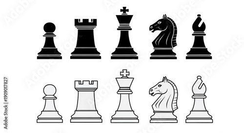 An illustration shows chess pieces arranged in two rows on a plain surface.