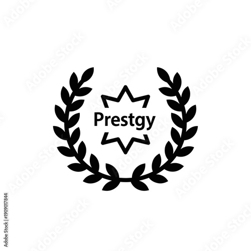 Elegant Prestgy logo with laurel wreath and starburst design