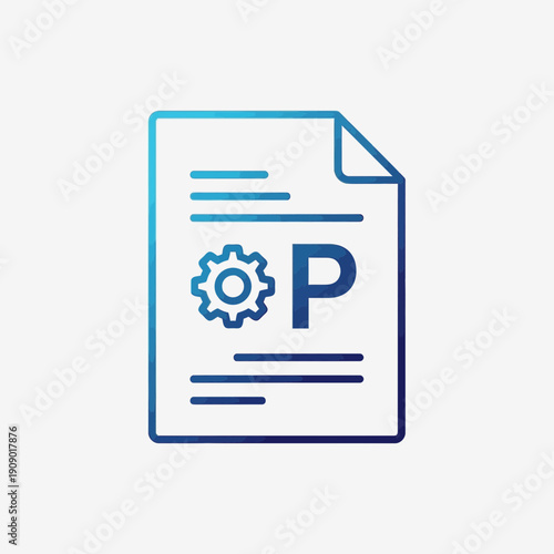 Modern document icon with gear and letter P for business settings