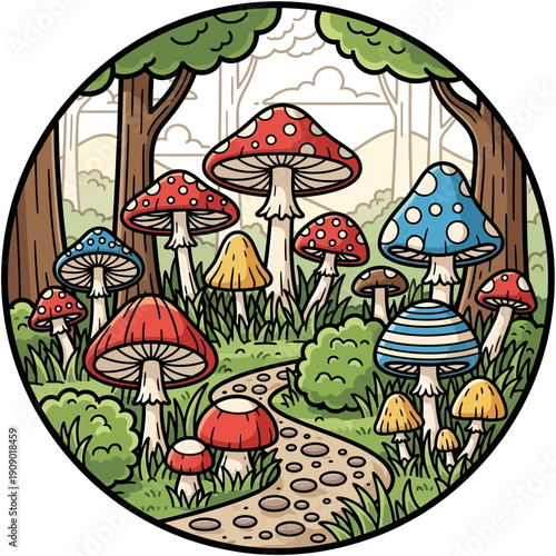 Colorful Mushrooms in a Forest