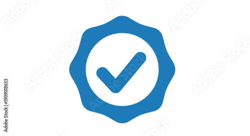 Blue octagon badge with a white checkmark inside symbolizing approval