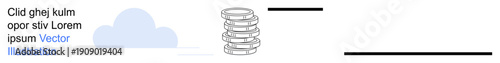 Cloud storage, network infrastructure, data management, server hosting, technology integration, information systems. Cloud and server stack connected by lines. Cloud storage and network