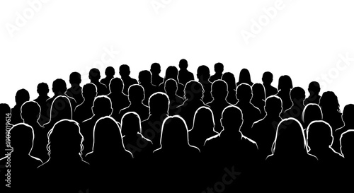 A group of people silhouetted against a white background