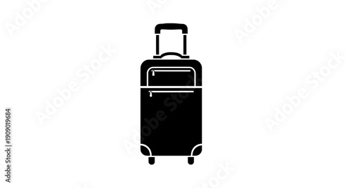 A simple black suitcase icon on a white background for travel concepts