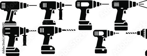 Cordless drills and power tools. Cordless power drills used for drilling holes and driving screws. 
