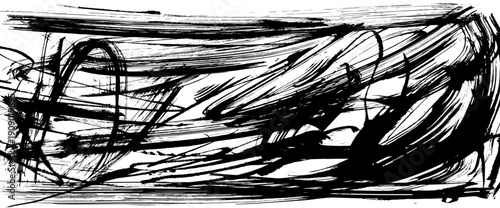 Hand-drawn ink brush strokes grunge background. Squiggle wavy punk lines, abstract paint textures, ink patterns. Artistic spray scribbles effects to rough design. Vector urban black splatter spots bg.