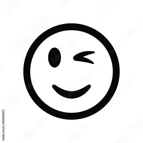 Simple black outline winking face emoji icon.