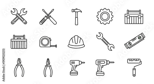 Hand Tools Icons Set, Construction and Repair