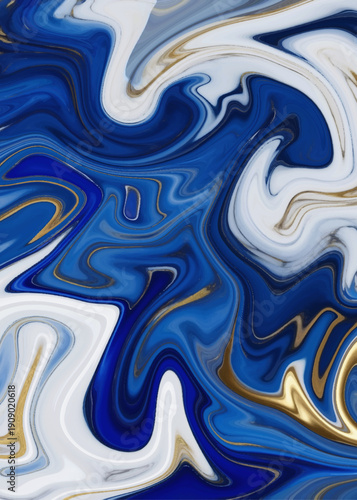 Luxury Blue and Gold Marble Abstract Background with Fluid Ink Swirls, Elegant Navy White Acrylic Texture, Premium Modern Art Wallpaper Design
