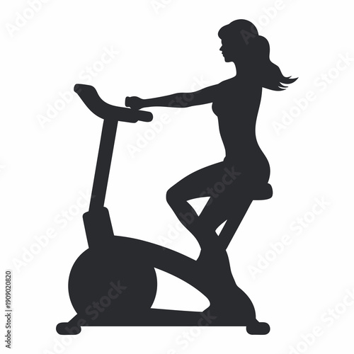 Fitness Woman on Stationary Exercise Bike Silhouette Collection