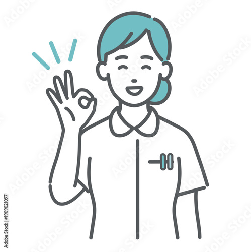OKサインを出す女性看護師のイラスト（承認・大丈夫）