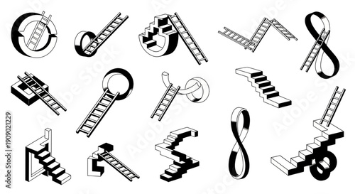 Impossible Stairs and Ladders Optical Illusion Set
