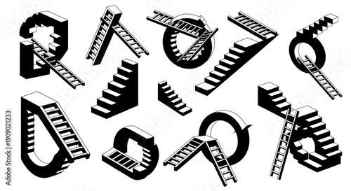 Impossible Staircases Collection: Optical Illusion Concept