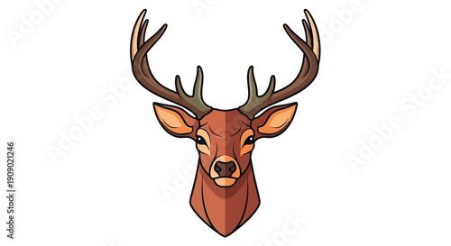 Illustration of a majestic deer head with large antlers facing forward