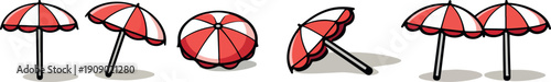 set of icons of summer sun protection beach umbrellas in different perspectives, for stickers, social networks or other thematic designs
