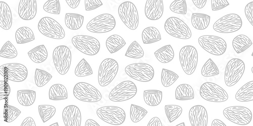 Almond Pattern background. seamless pattern of Almond doodle illustration. doodle almond nut seamless pattern.	