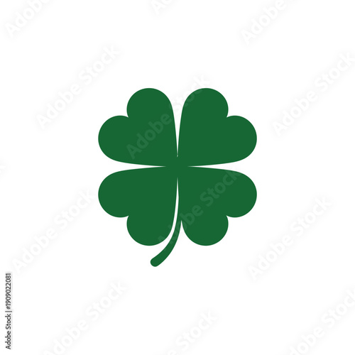 A green four-leaf clover on a white background symbolizing good luck