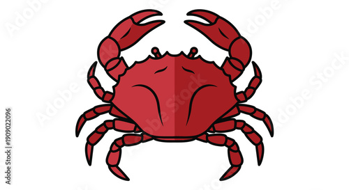 Simple illustration of a red crab with prominent claws and legs